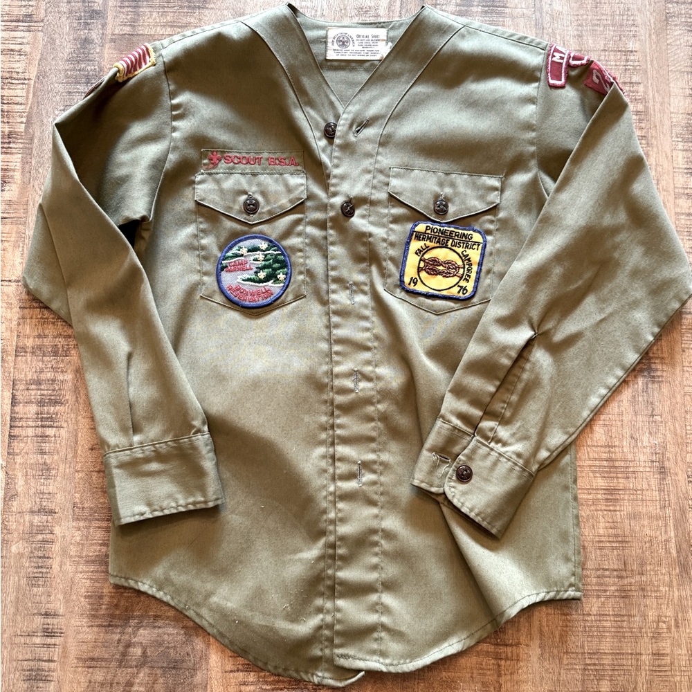 Vintage Official Boy Scouts of America Shirt Size XS/S Green Long Sleeve